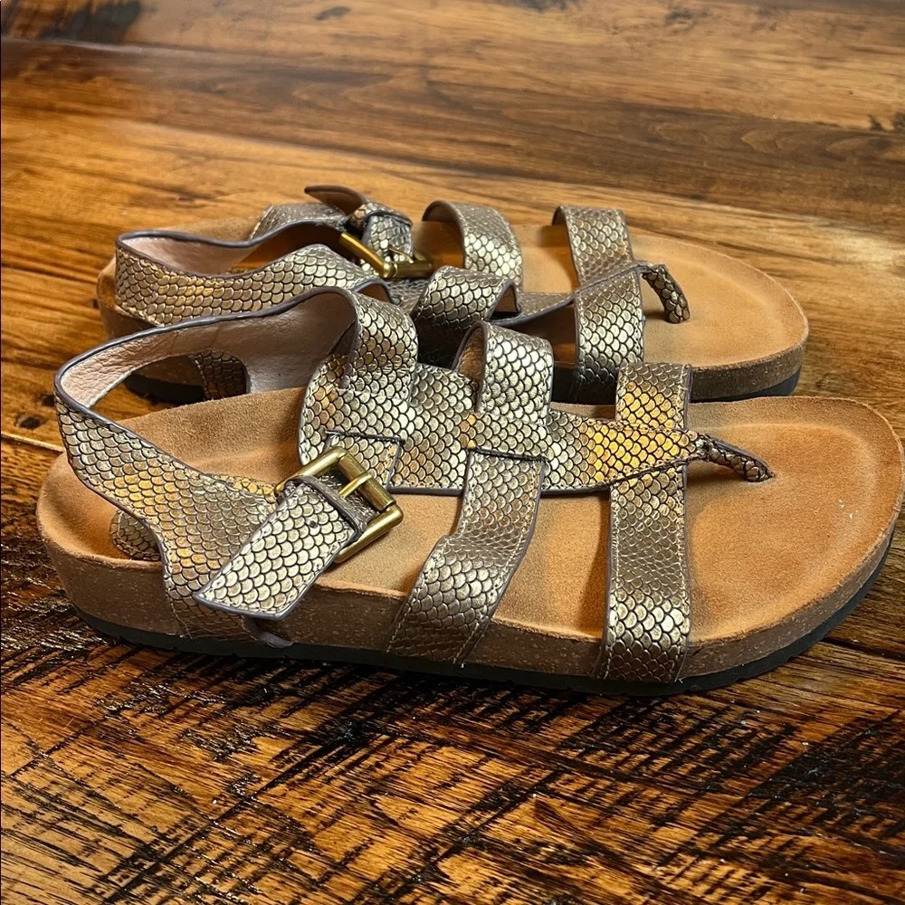 Sofft Mermaid Tail Embossed Leather Stripy Sandals Copper Comfortable 7.5